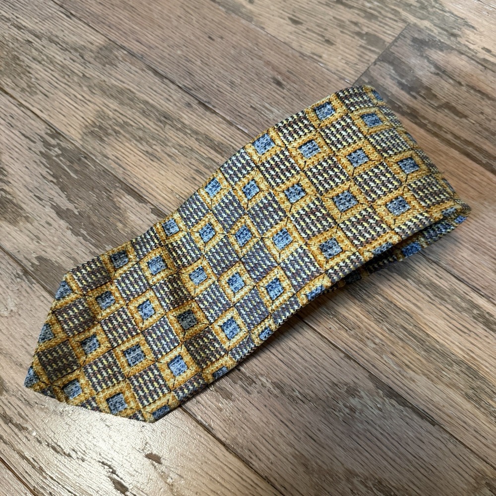 Ermenegildo Zegna Mens Tie Yellow Geometric 100% Silk Necktie Made In Italy
